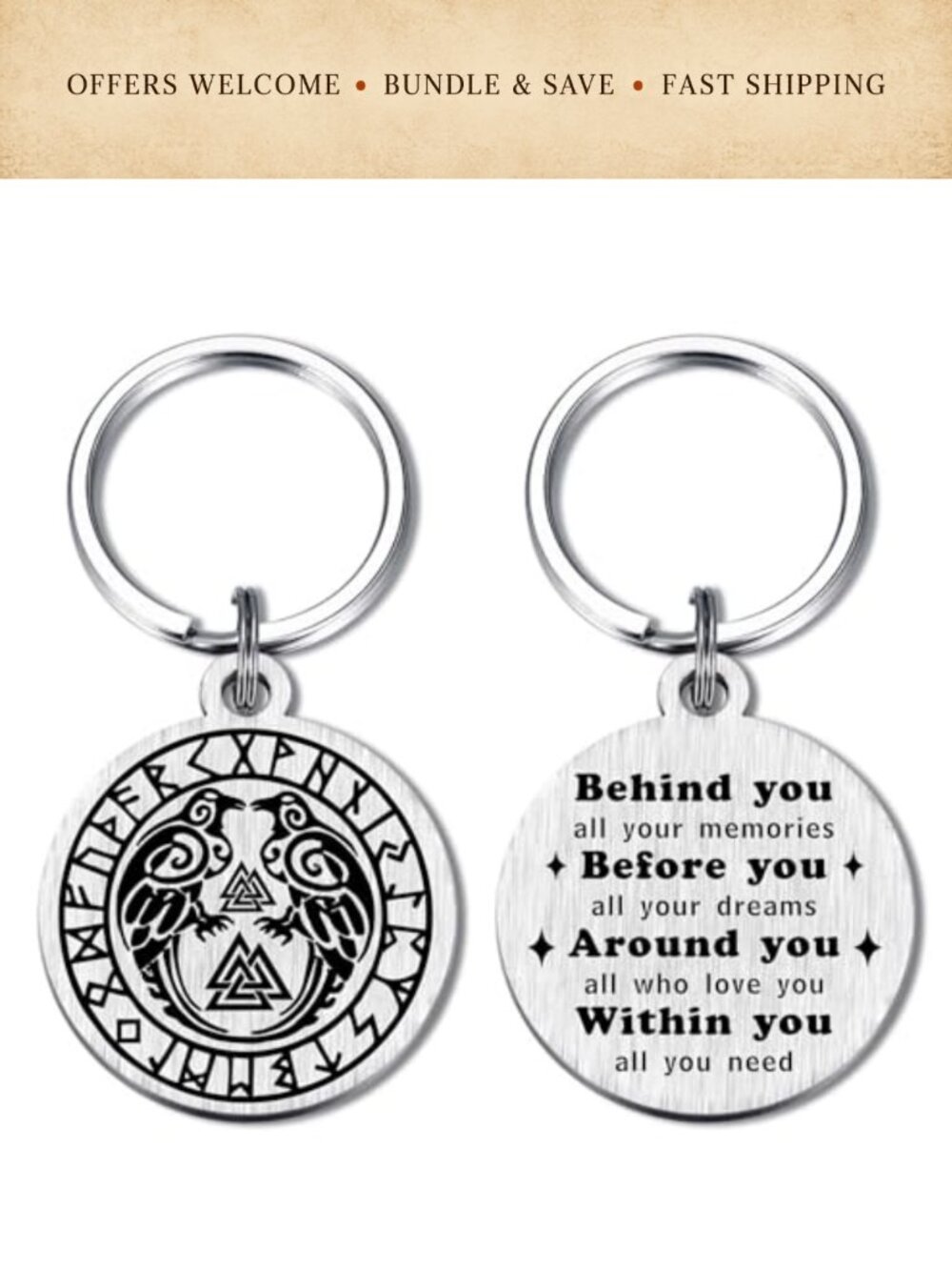 Viking Raven Keychain Stainless Steel Odin Norse Mythology Keyring Gift